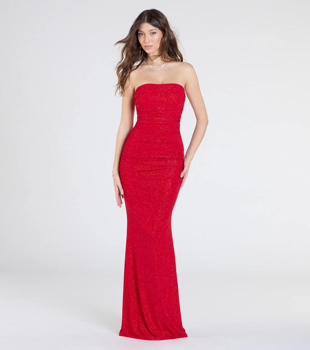 Mischka Strapless Mermaid Glitter Formal Dress