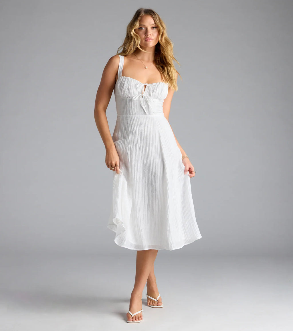 Spring Fling Corset Tie A-Line Midi Dress
