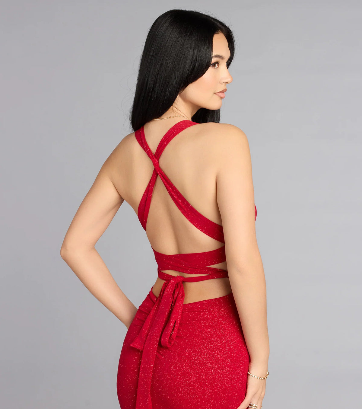 Ayla Lace-Up Slit Mermaid Glitter Formal Dress