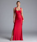 Whitney Lace-Up Slit Formal Dress