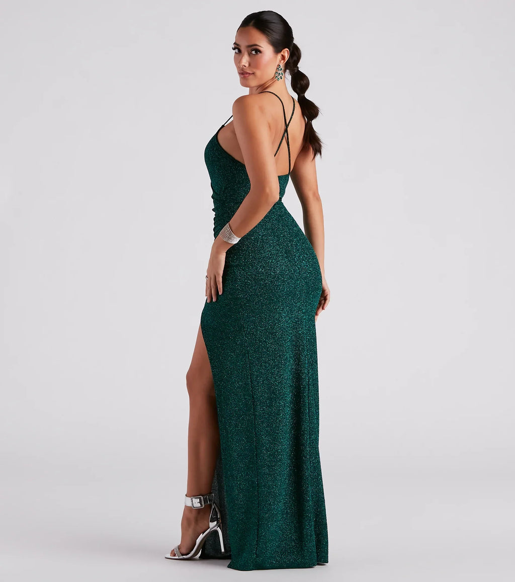 Leann Formal High Slit Glitter Dress