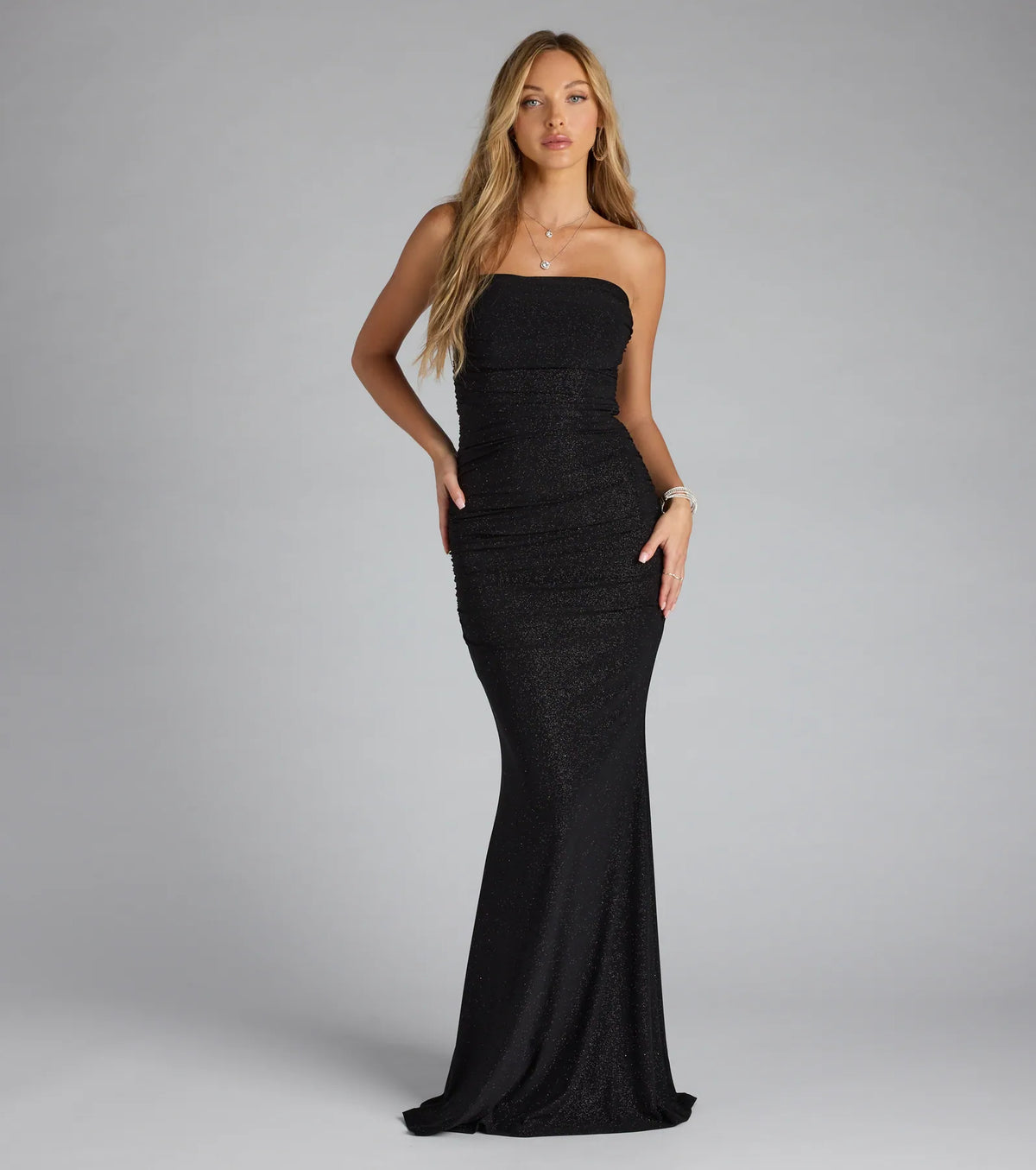 Mischka Strapless Mermaid Glitter Formal Dress