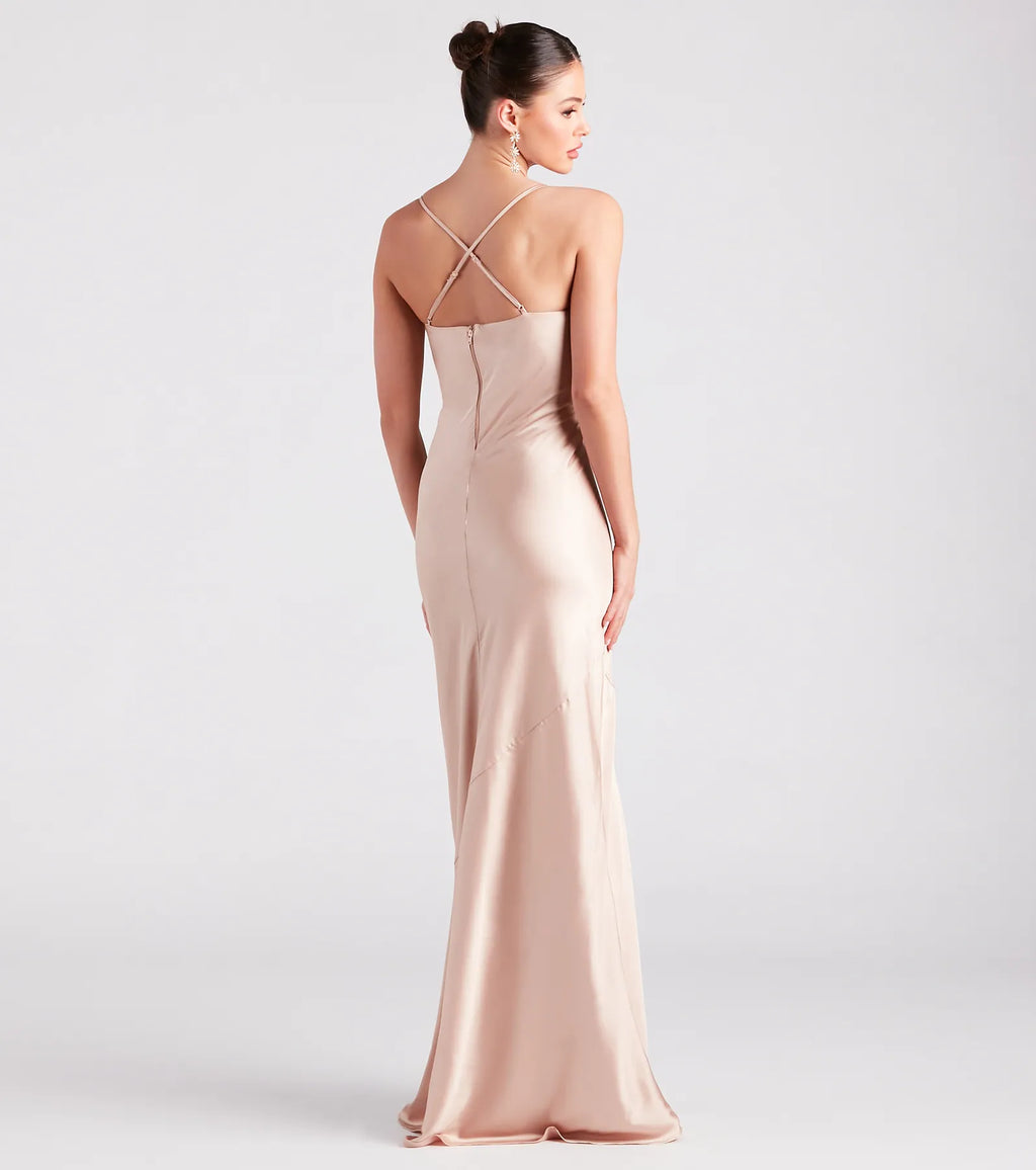 Vanessa Formal Satin Cowl Neck Dress
