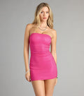 Glow Getter Rhinestone Strapless Mini Dress