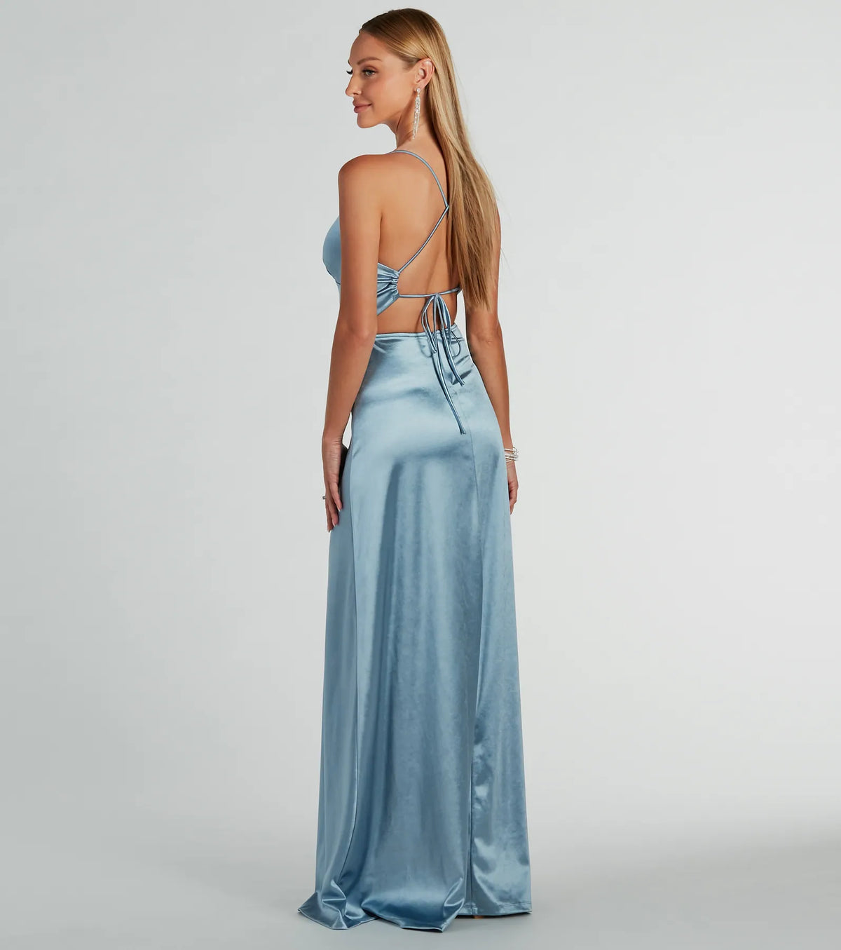 Laurel Lace-Up A-Line Slit Satin Formal Dress