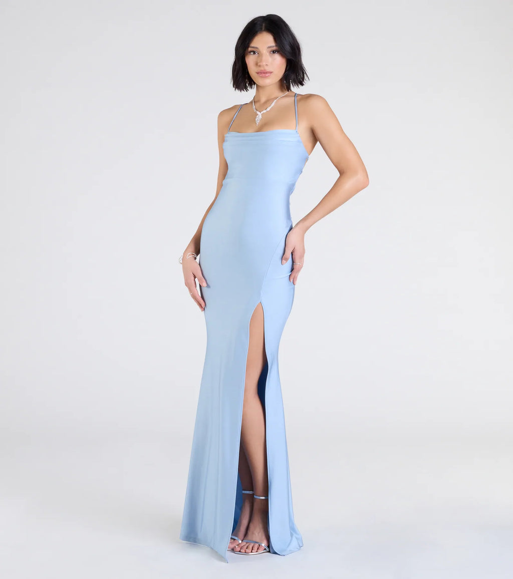 Delia Formal Cowl Neck Long Dress