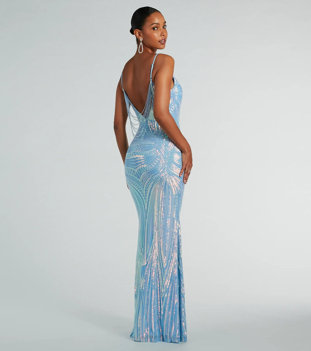 Pauline Formal Sequin Draped Bead Bodycon Dress