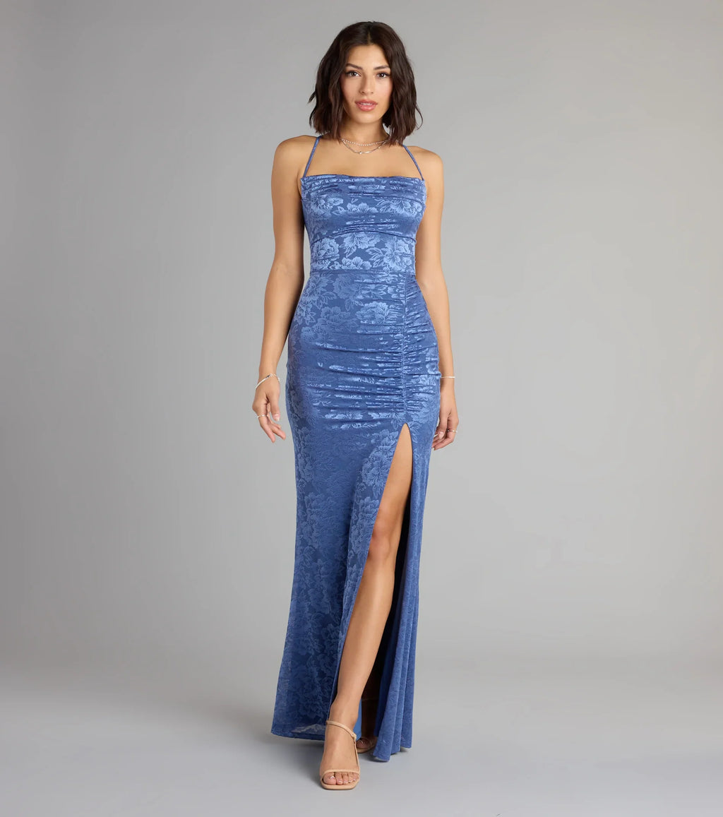 Kehlani Formal Floral Lace Slit Mermaid Dress