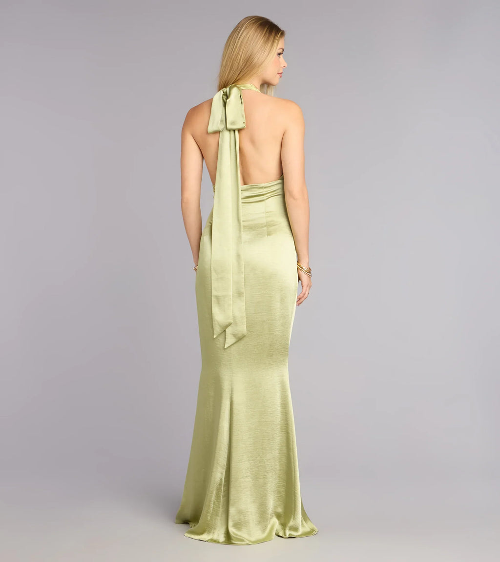 Erika Halter Satin Column Formal Dress