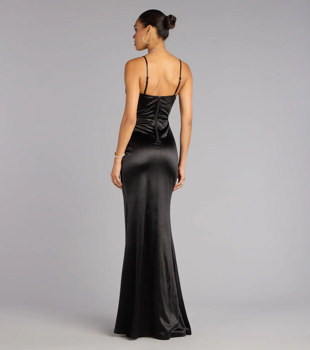 Stacie Satin Corset Wrap Formal Dress