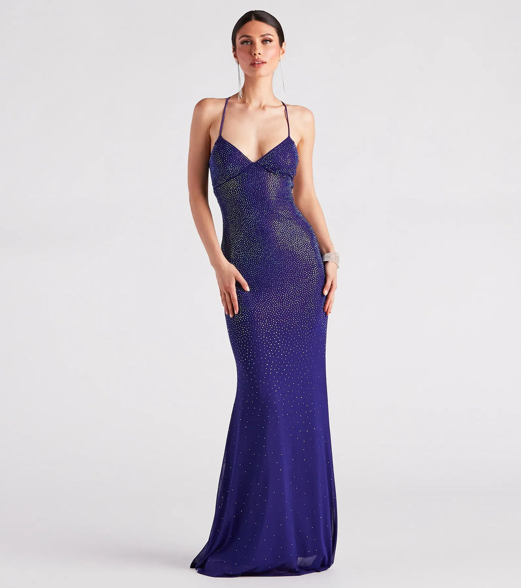 Blair Lace-Up A-Line Rhinestone Formal Dress