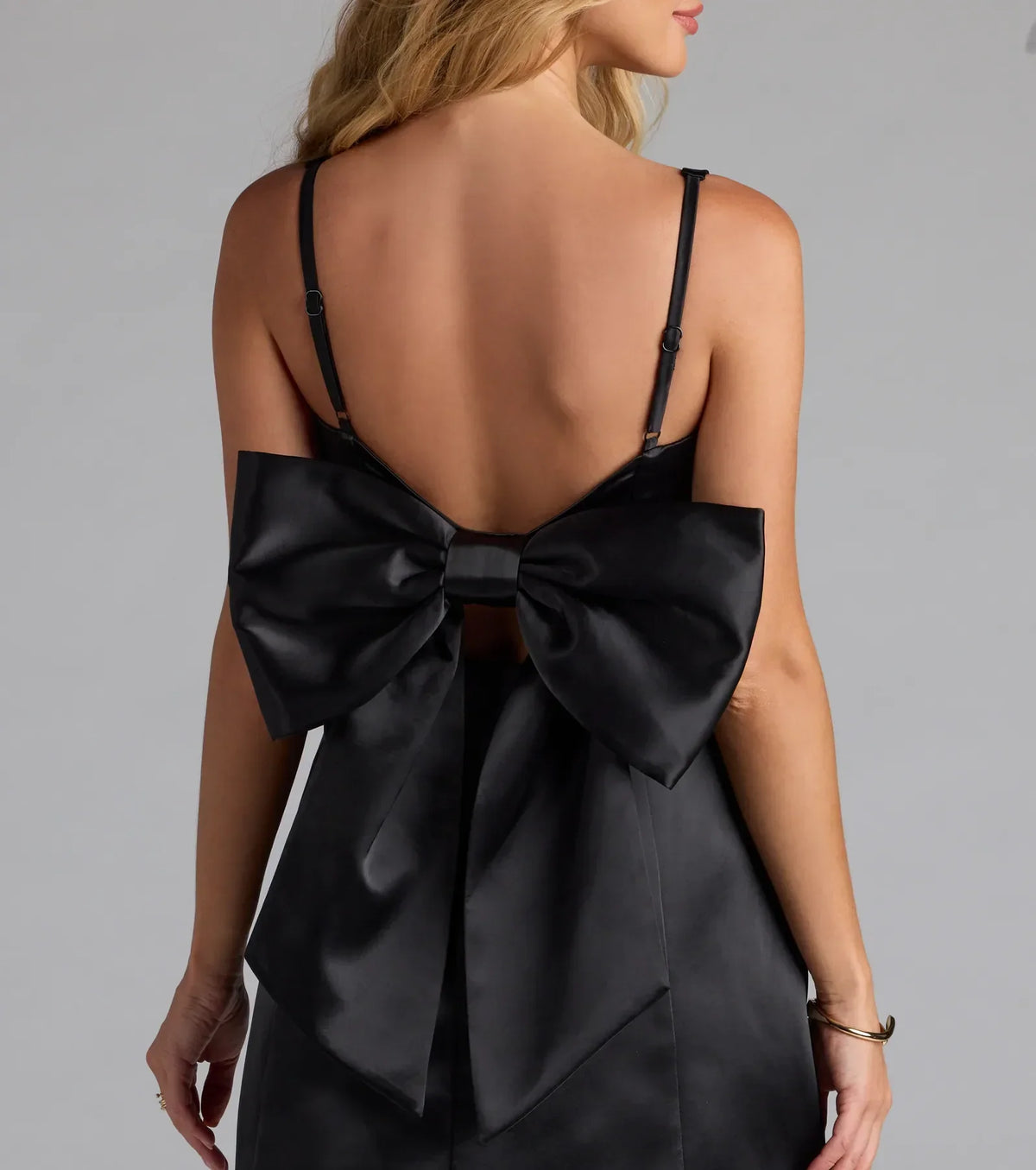 Amalia Bow A-Line Satin Short Dress