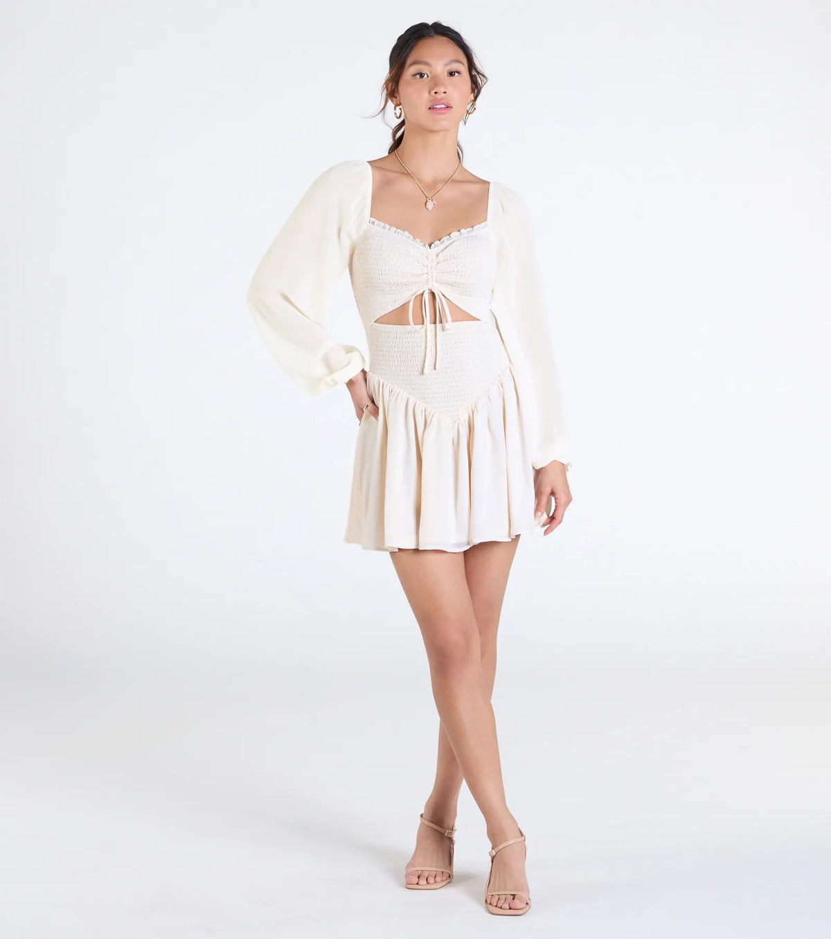 Perfect View Smocked Cutout Skater Dress