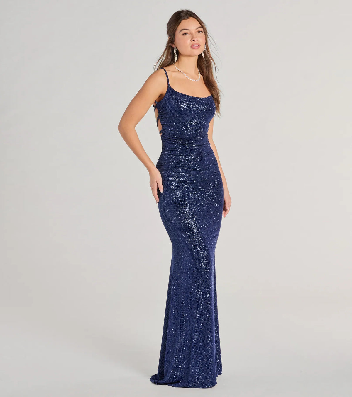Rylie Formal Glitter Lace-Up Column Dress