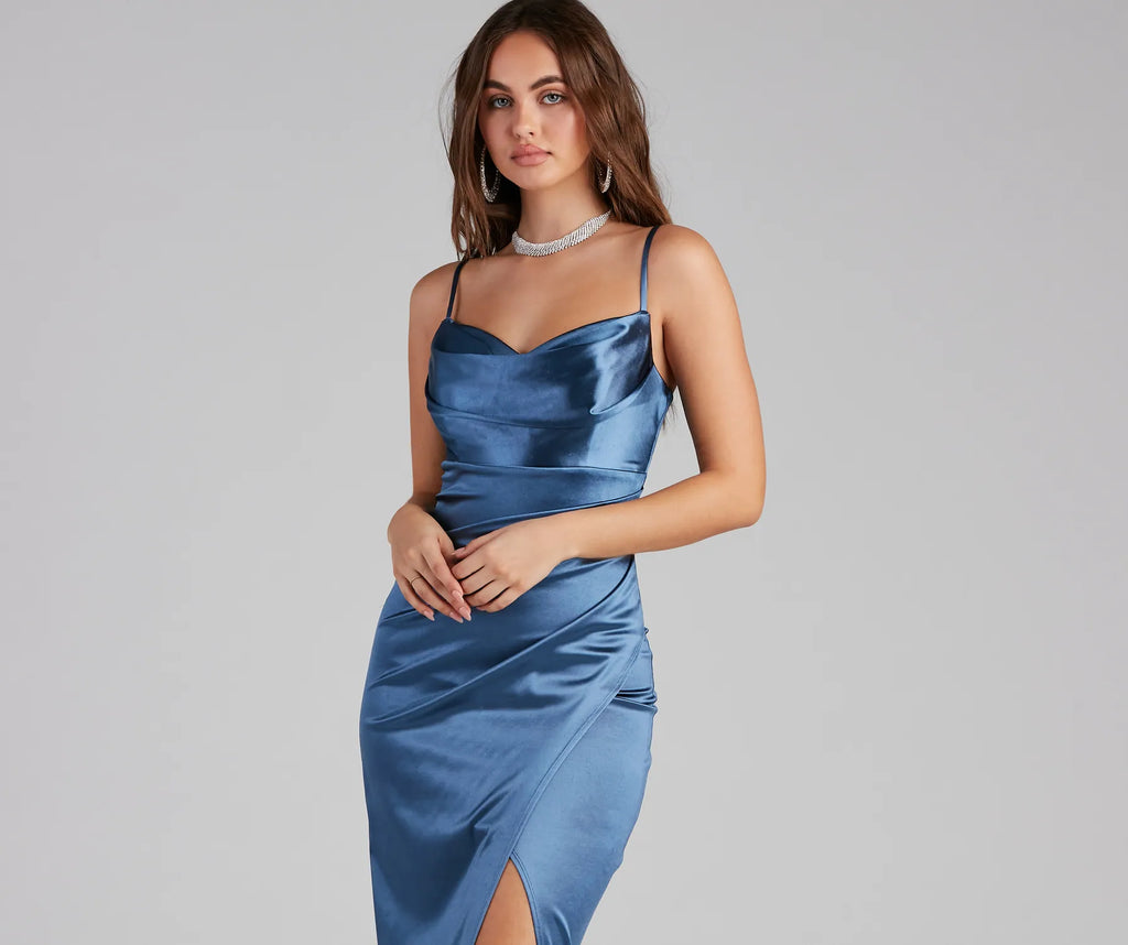 Annabelle Knit Satin Formal Dress
