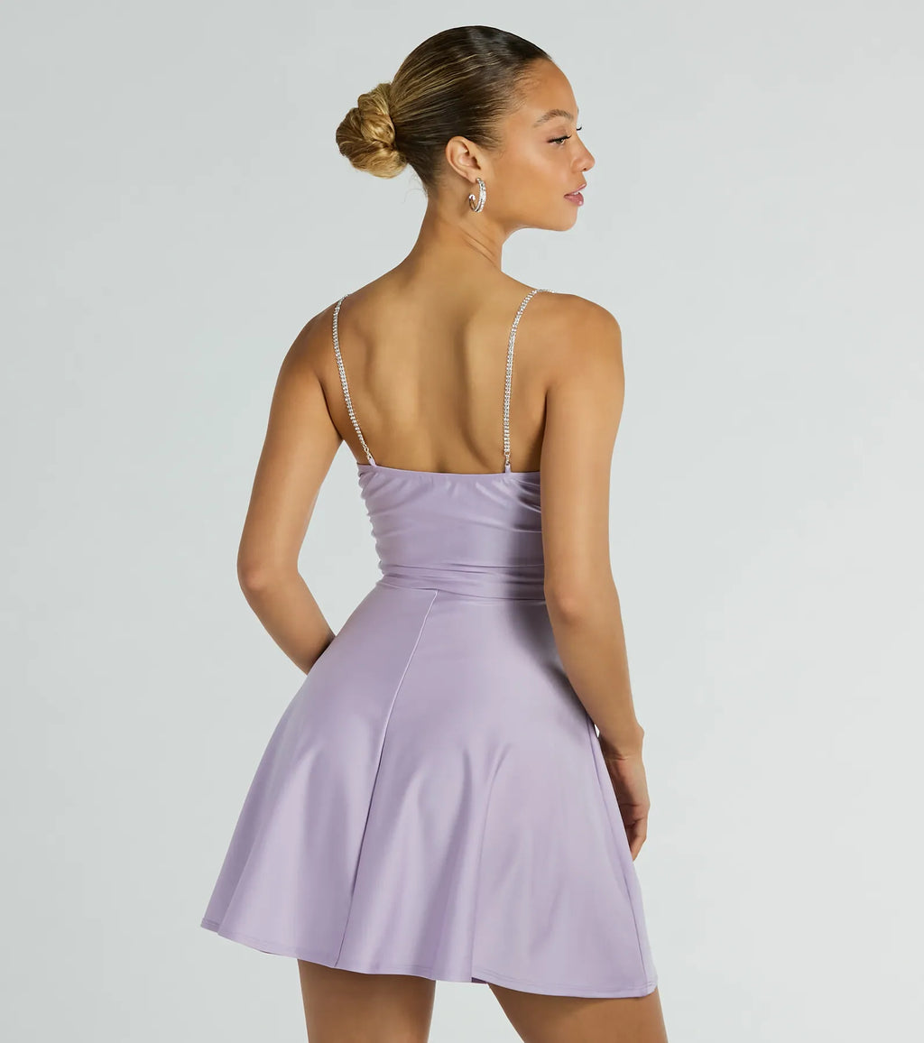 Bling Fling Satin Rhinestone Skater Dress