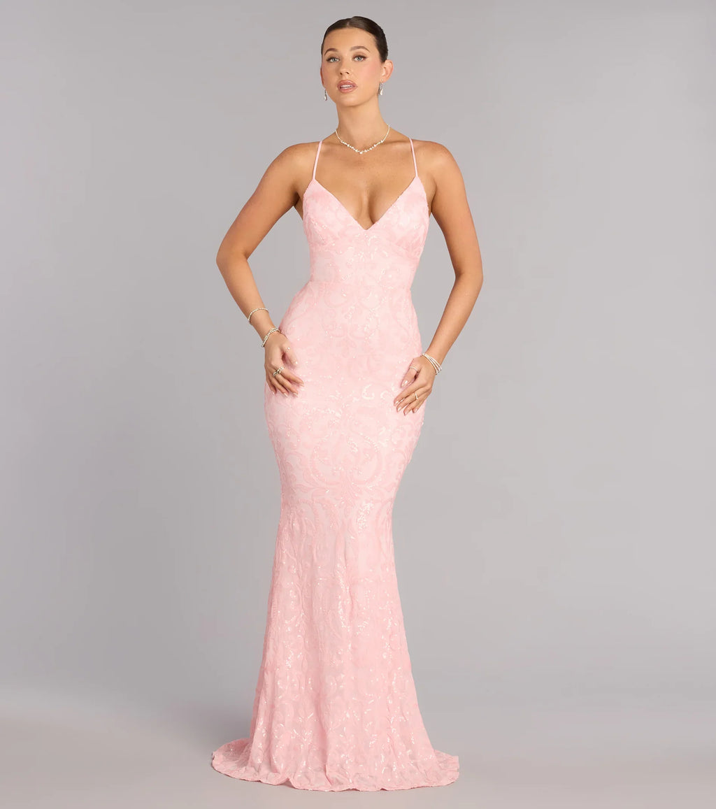 Bethanie Formal Sequin V-Neck Mermaid Dress