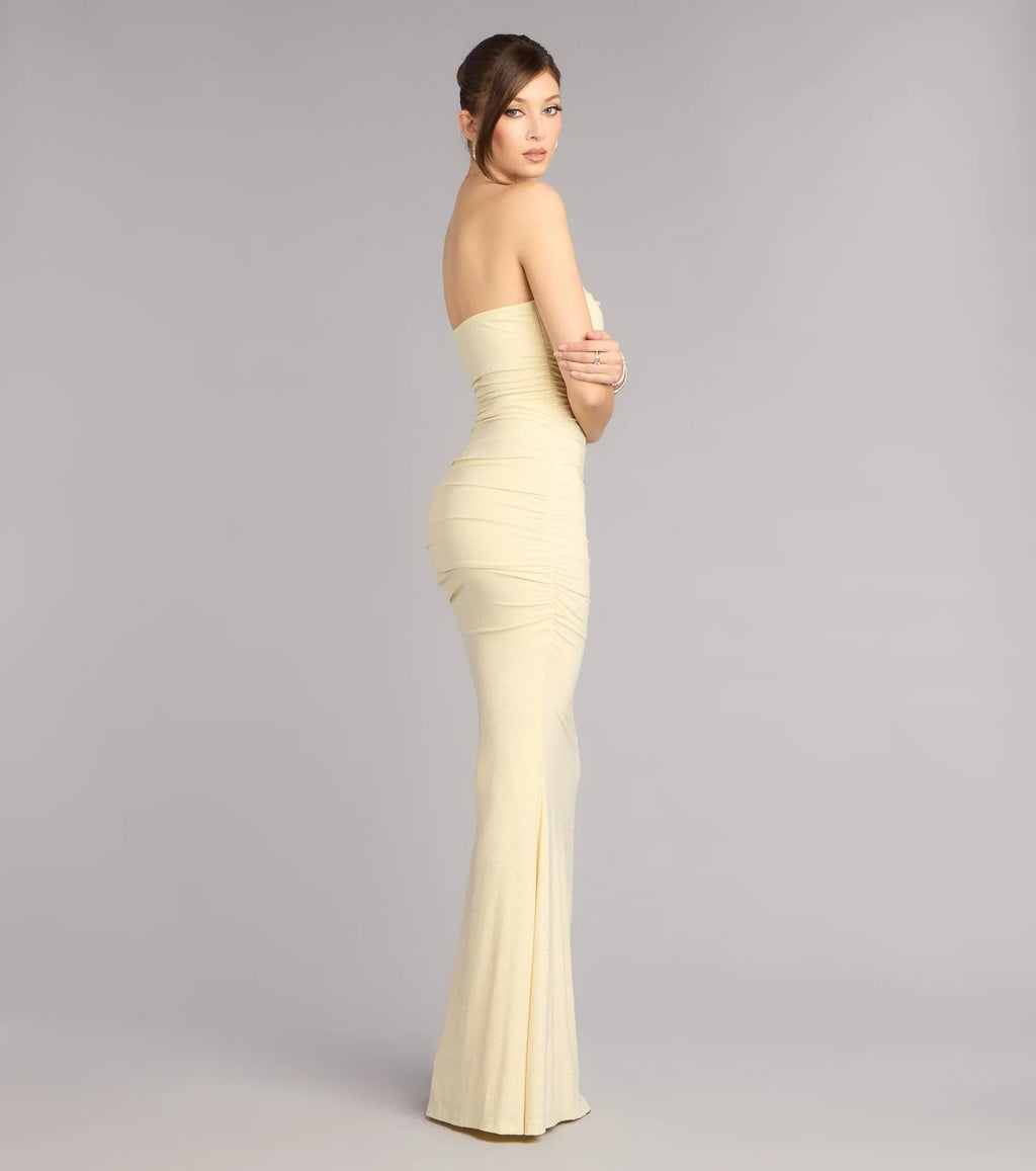 Mischka Strapless Mermaid Glitter Formal Dress