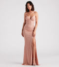 Rosalyn Ruched Glitter Knit High Slit Formal Dress