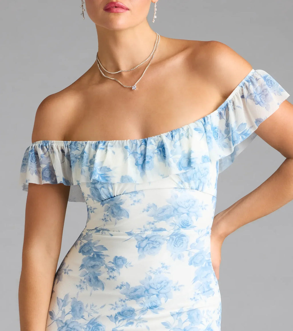 Charmaine Off-The-Shoulder Floral Formal Dress