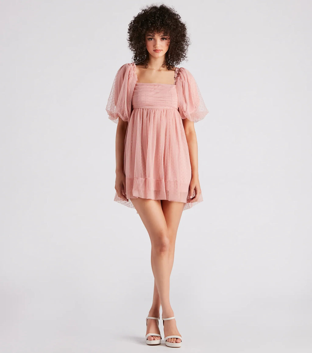 Whimsical Muse Chiffon Swiss Dot Skater Dress