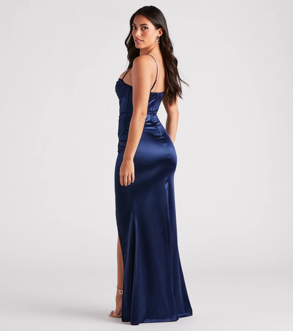 Stacie Satin Corset Wrap Formal Dress