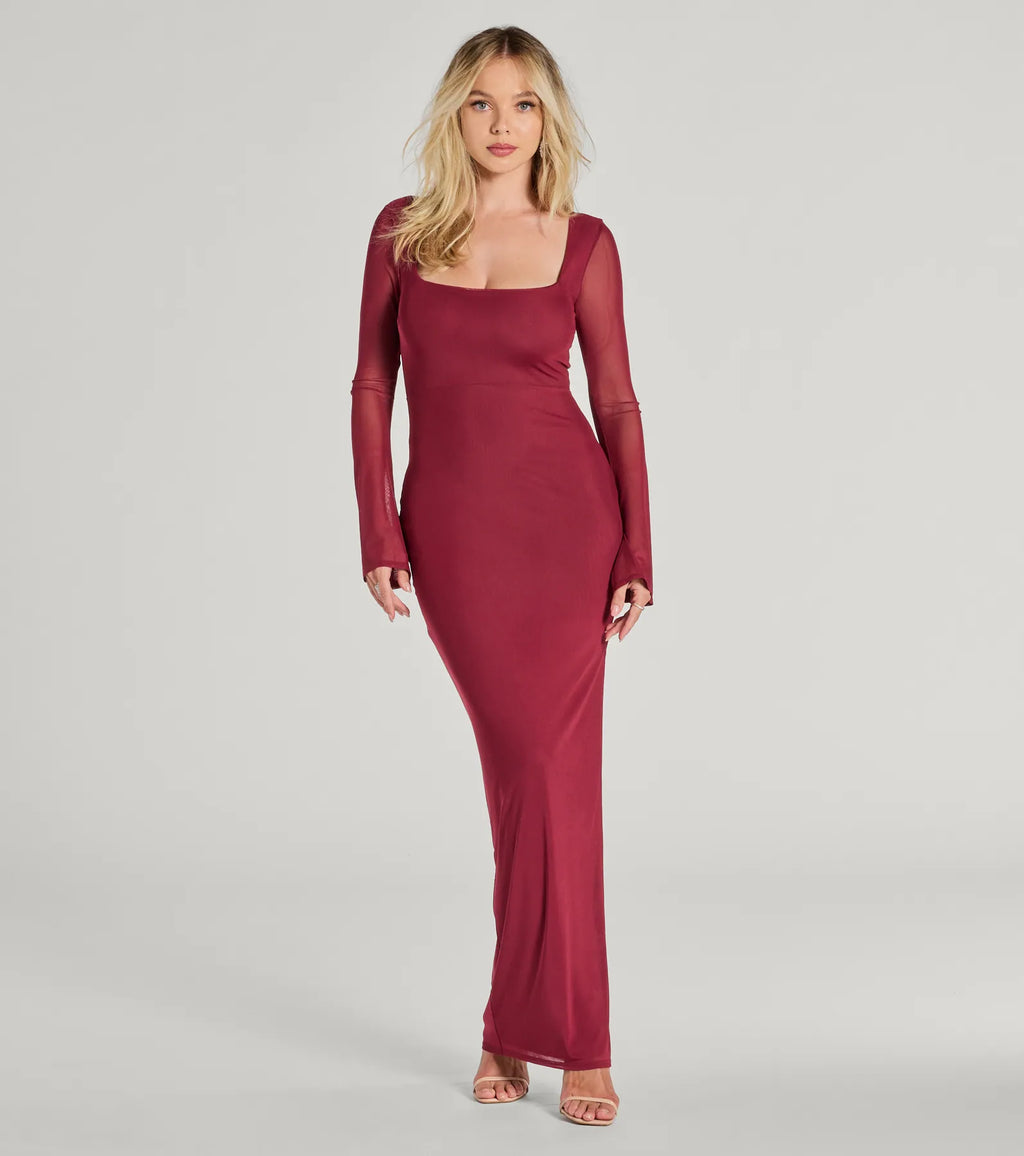 Becka Formal Mesh High Slit Column Dress