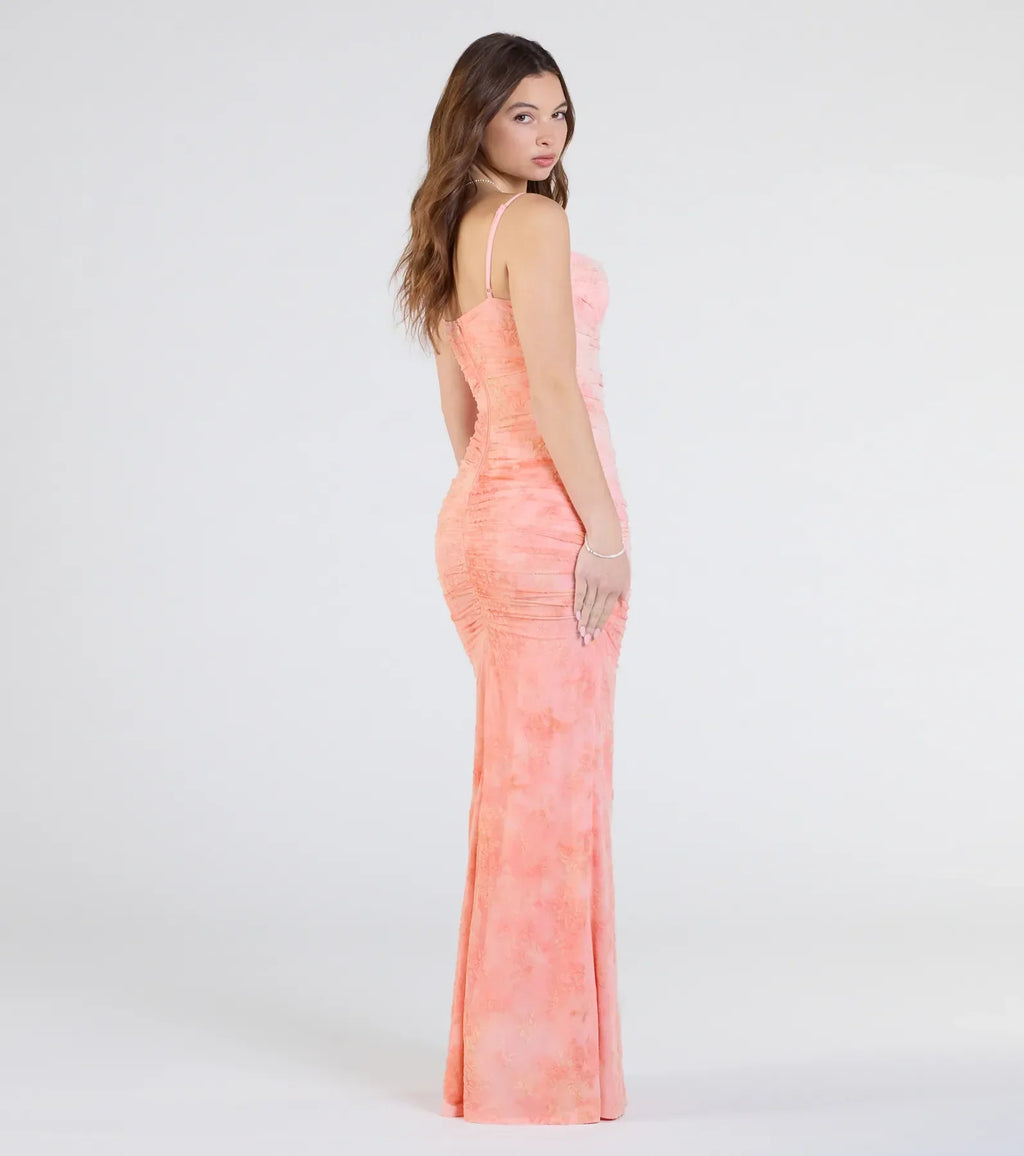 Kristina Floral Velvet Slit Formal Dress