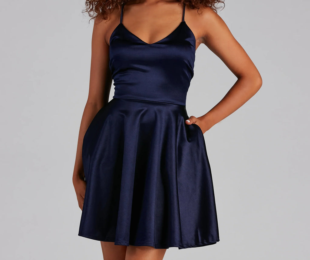 Stunning In Satin Skater Dress