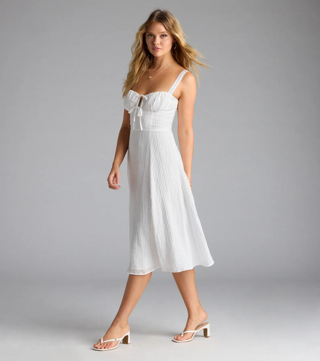 Spring Fling Corset Tie A-Line Midi Dress