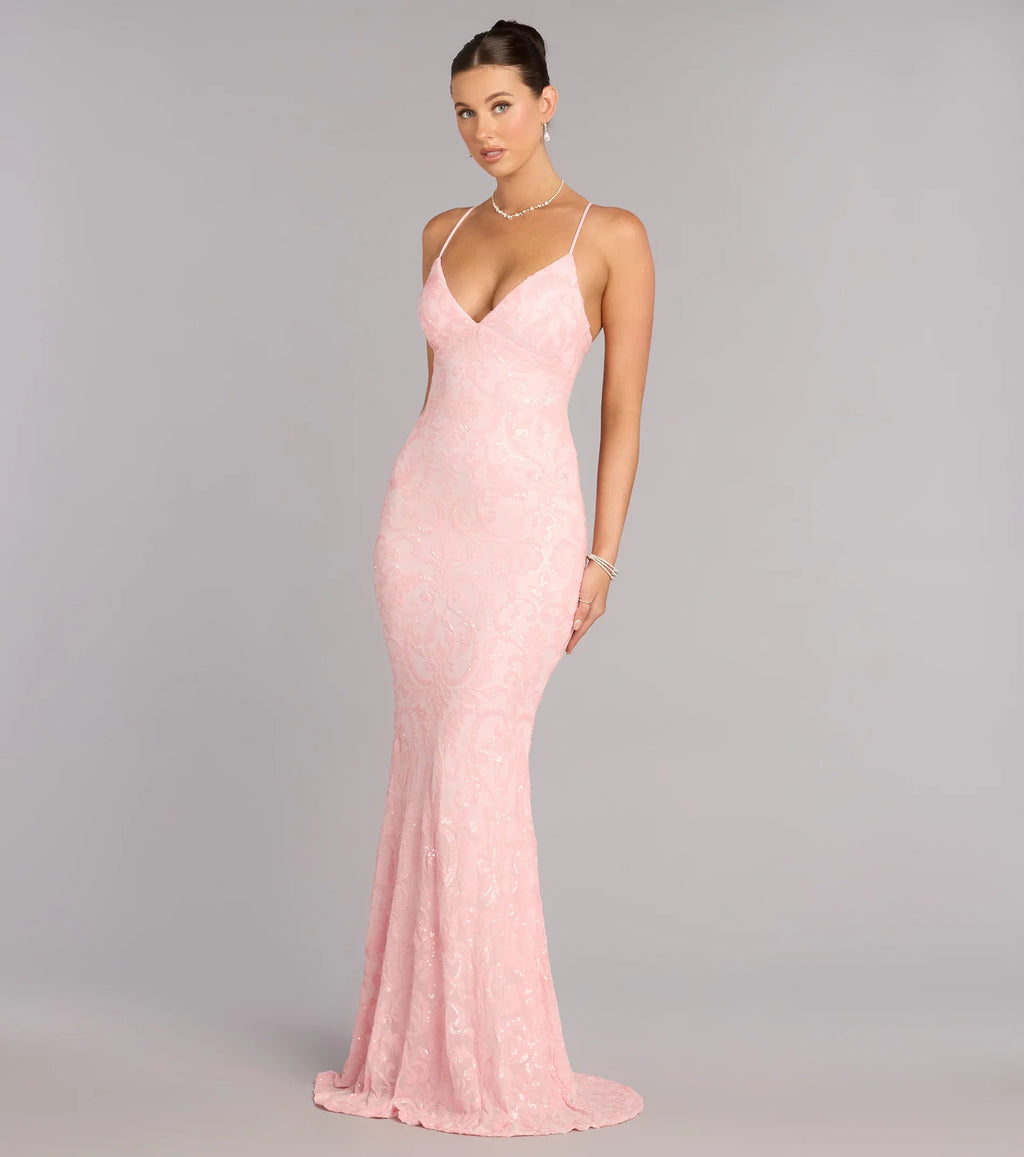 Bethanie Formal Sequin V-Neck Mermaid Dress