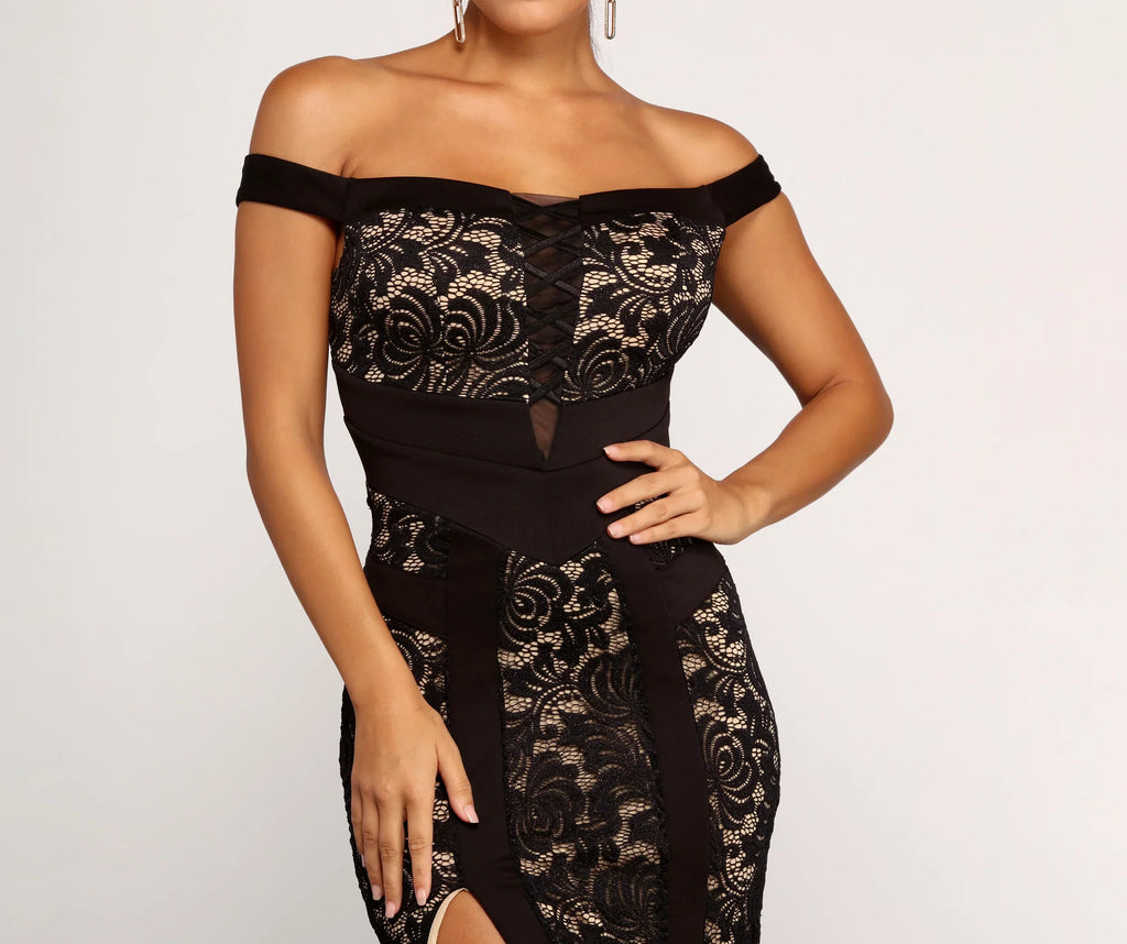 Taylor Formal Off The Shoulder Lace Dress