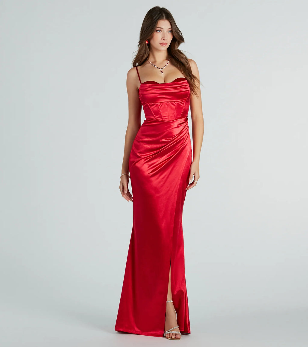 Stacie Satin Corset Wrap Formal Dress