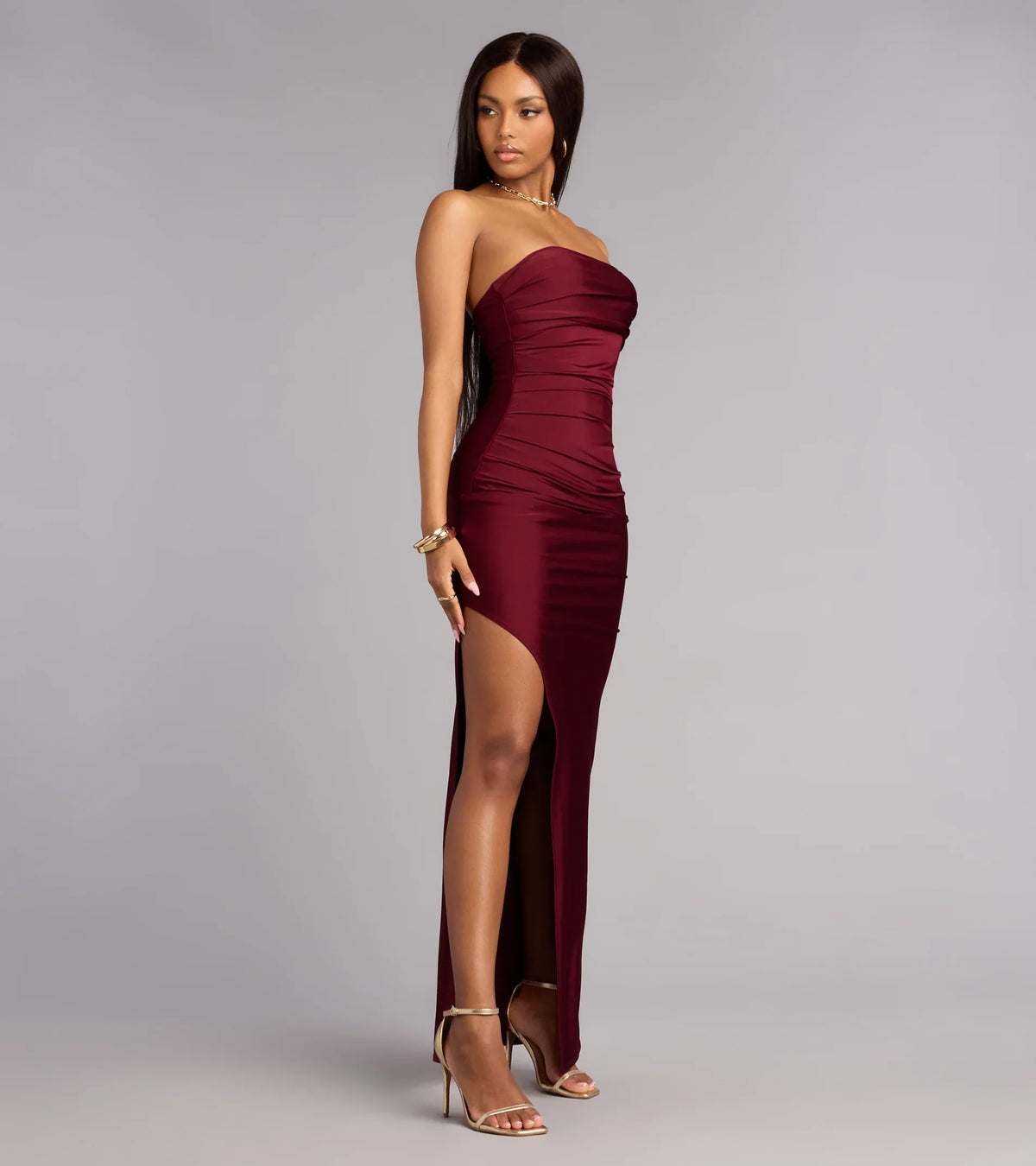 Anisley Strapless High Slit Column Formal Dress
