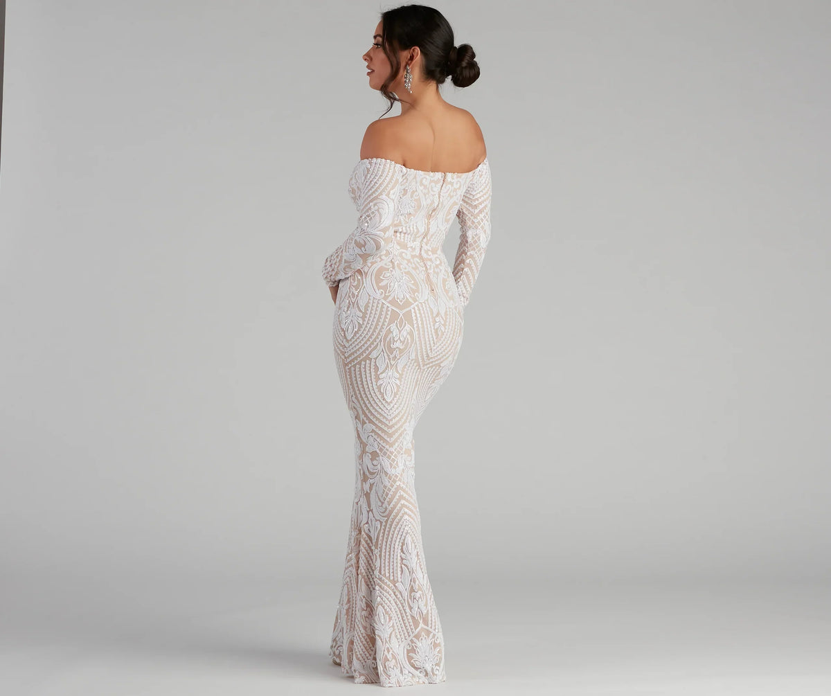 Sierra Sequin Off The Shoulder Formal Dress