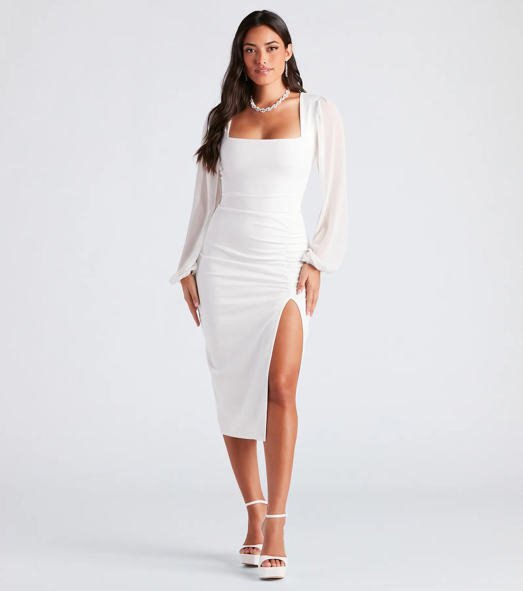 Marjorie Formal Chiffon Sleeve Midi Dress