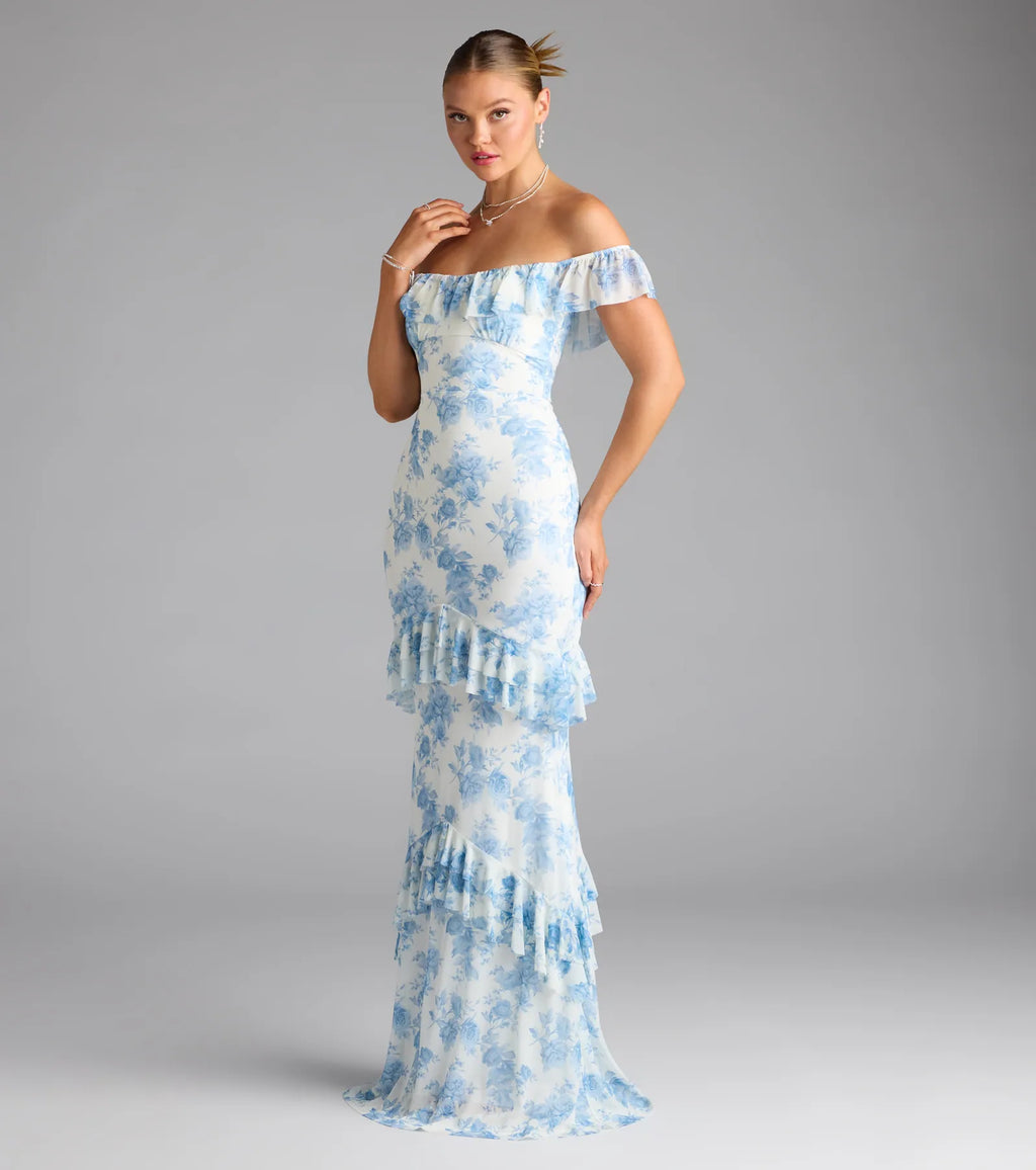 Charmaine Off-The-Shoulder Floral Formal Dress