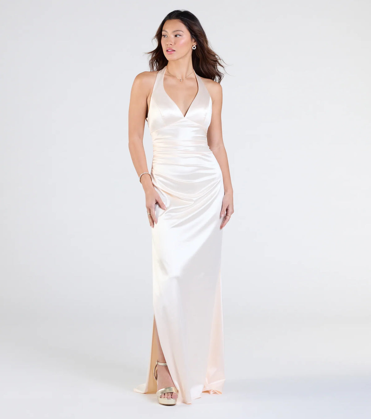 Jamie Lace-Up Satin Formal Column Dress