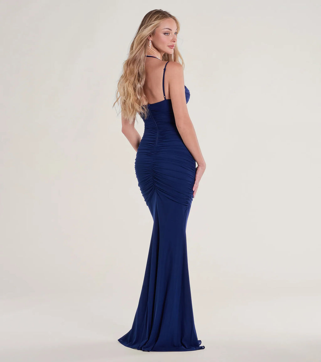 Jae Formal Mesh Ruched Mermaid Long Dress