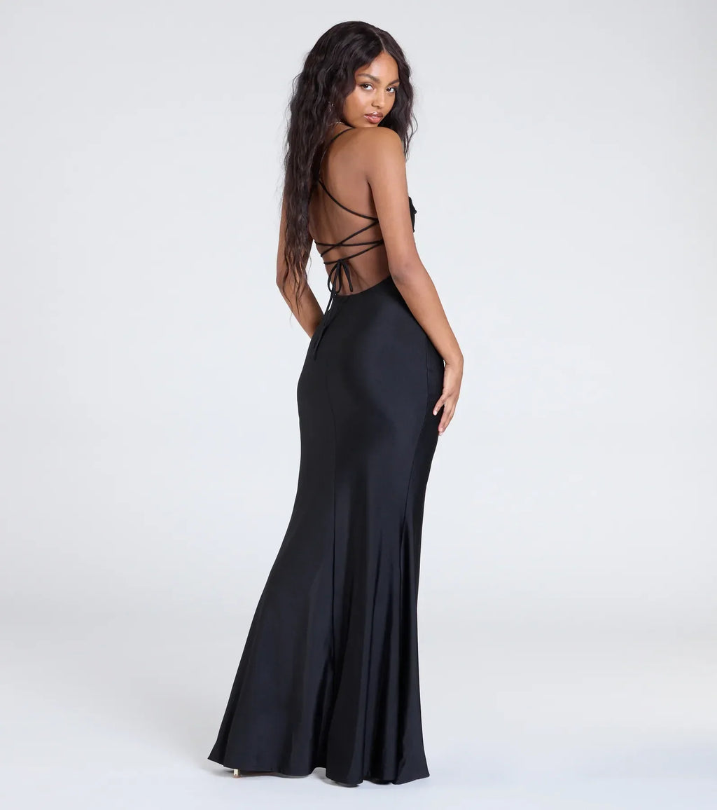 Delia Formal Cowl Neck Long Dress