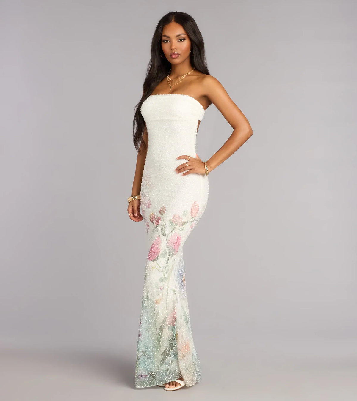 Jenna Floral Bead Mermaid Formal Dress