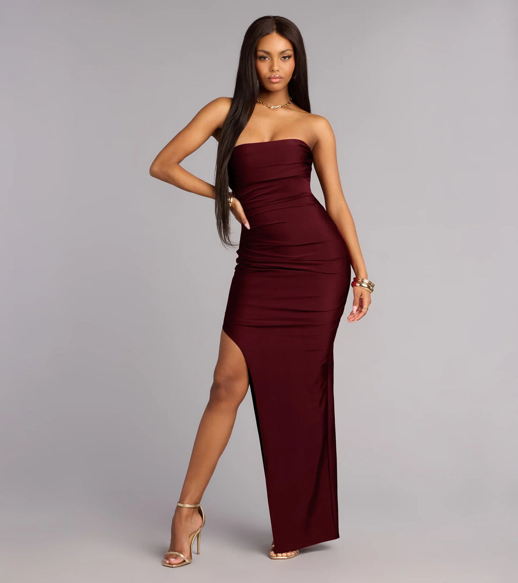 Anisley Strapless High Slit Column Formal Dress