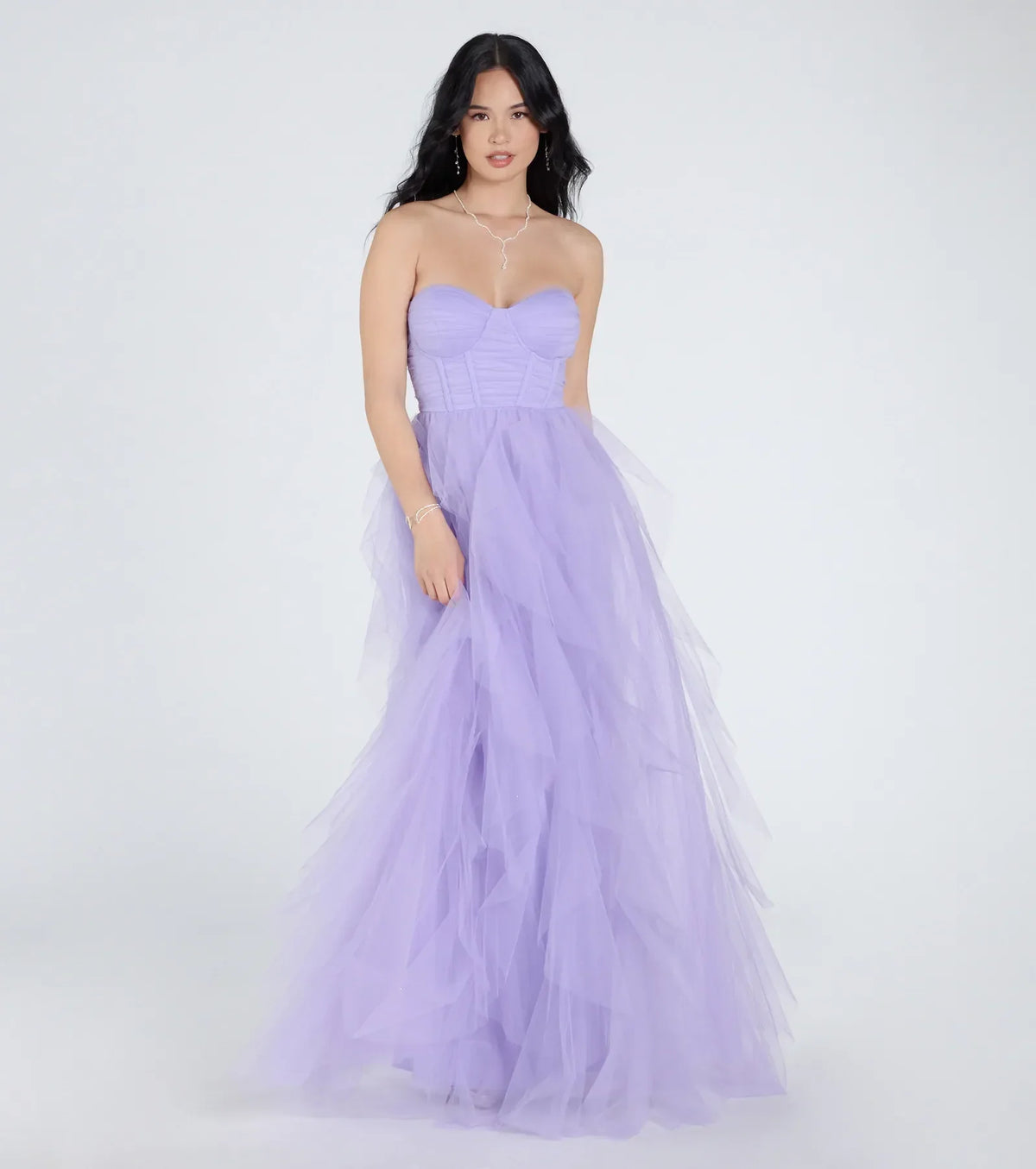 Lindsey Bustier A-Line Ruffle Tulle Ball Gown