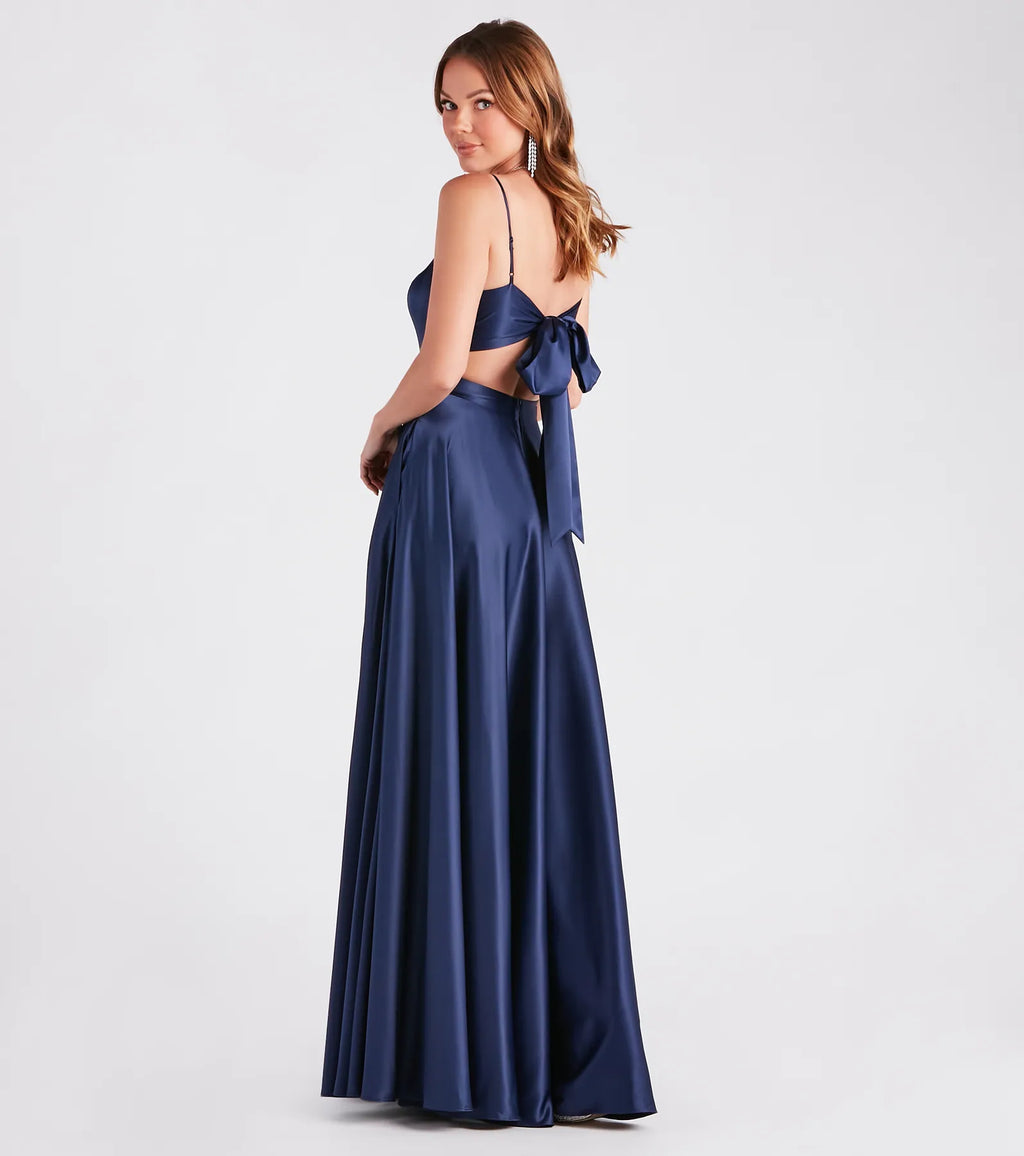 Emilie Satin Tie-Back A-Line Formal Dress