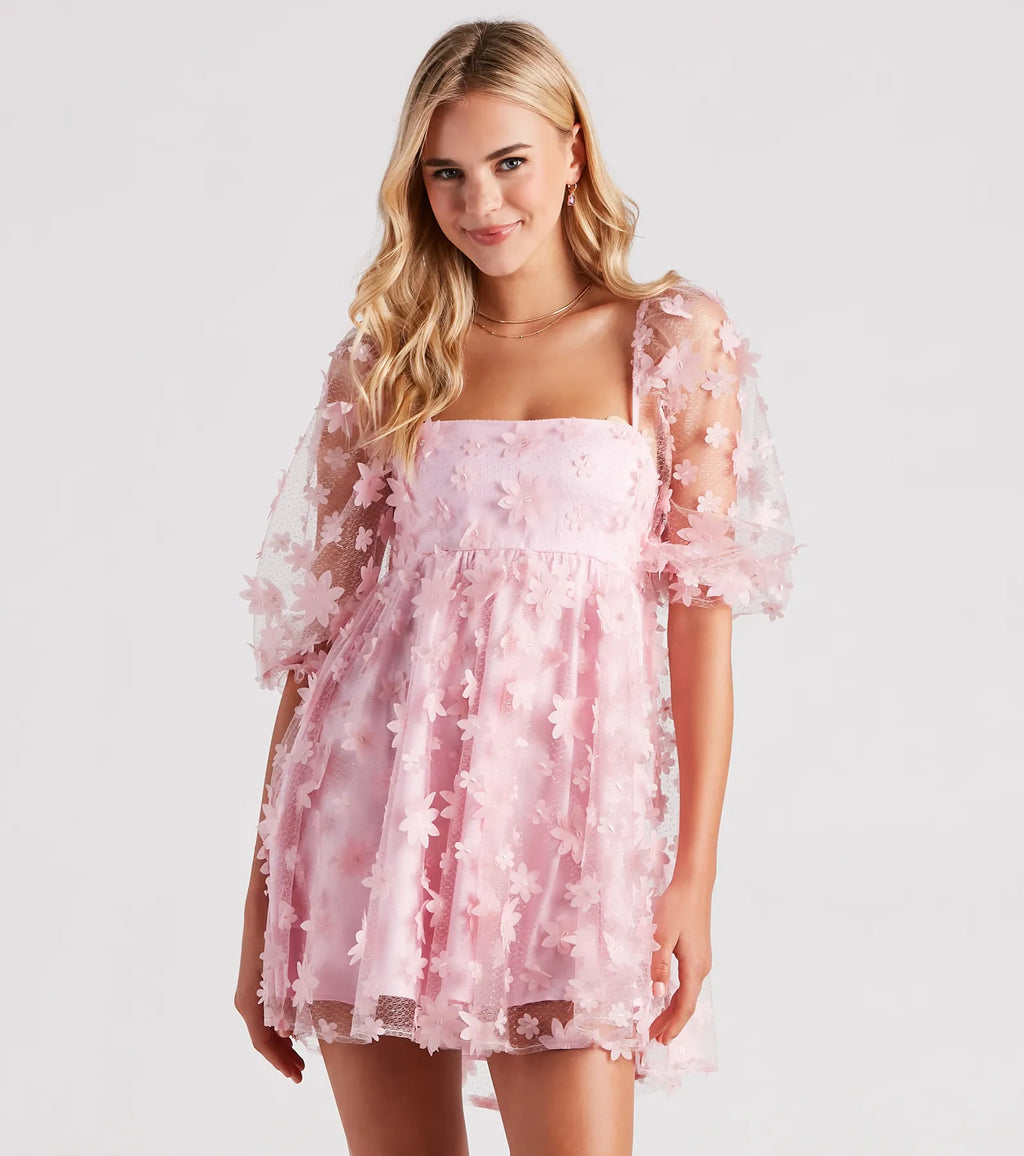 Sunshine Daisy Flower Mesh Skater Dress