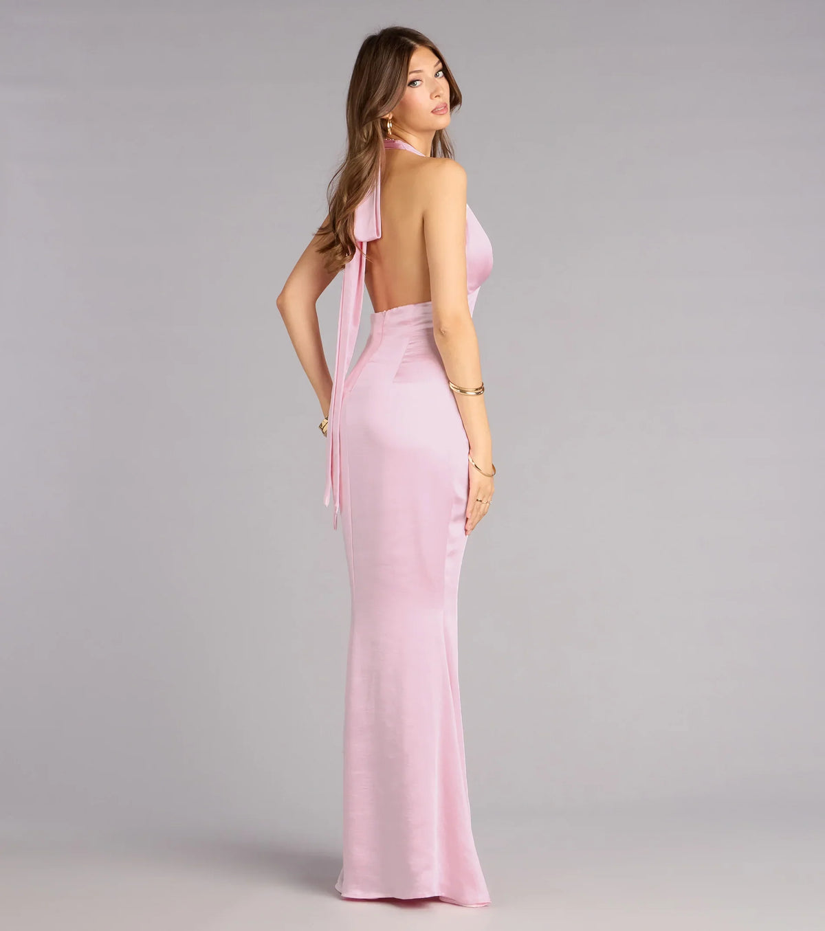 Erika Halter Satin Column Formal Dress
