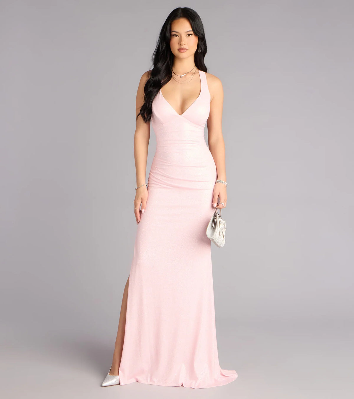 Ayla Lace-Up Slit Mermaid Glitter Formal Dress