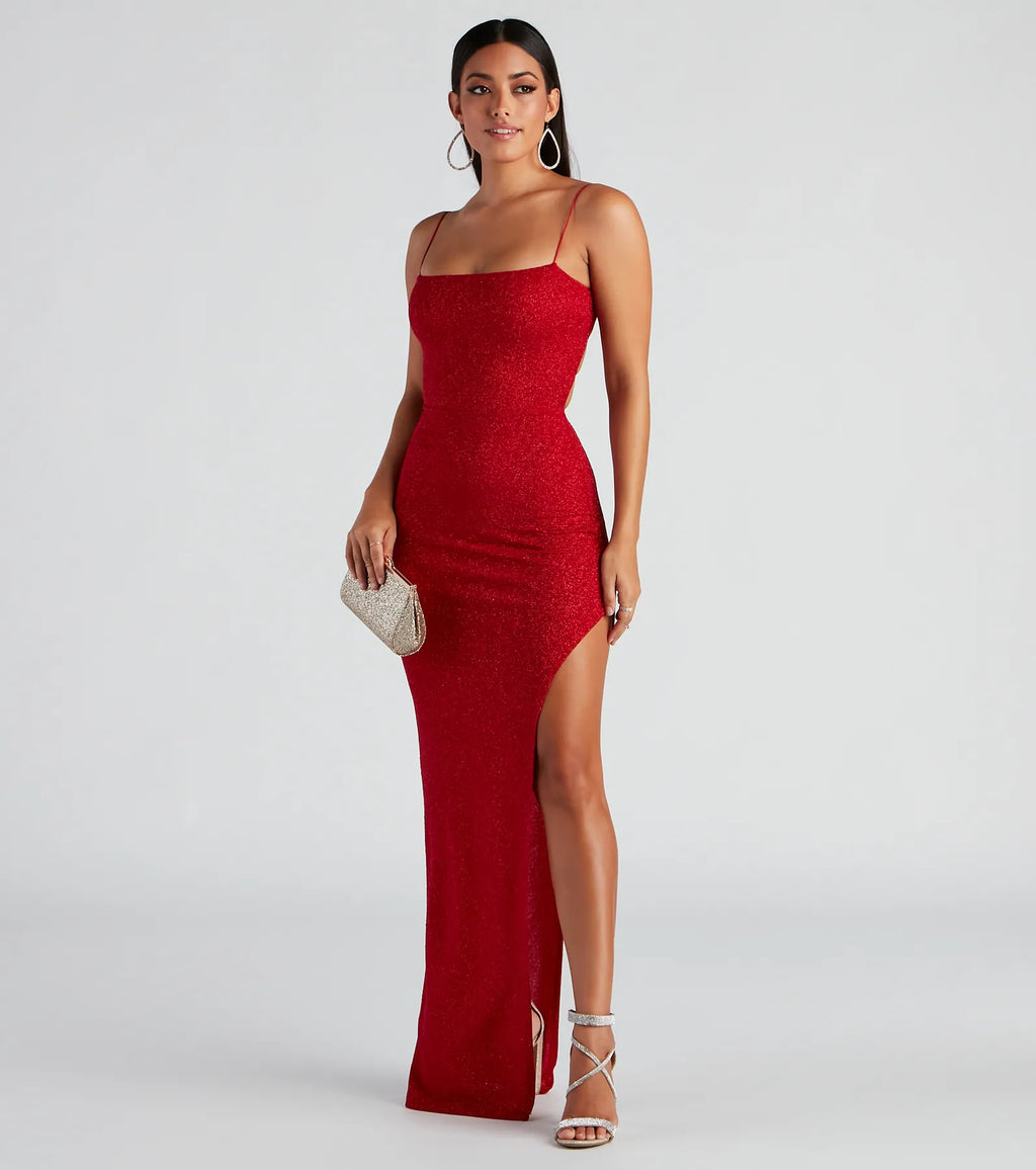 Jenna Formal Glitter Lattice Dress