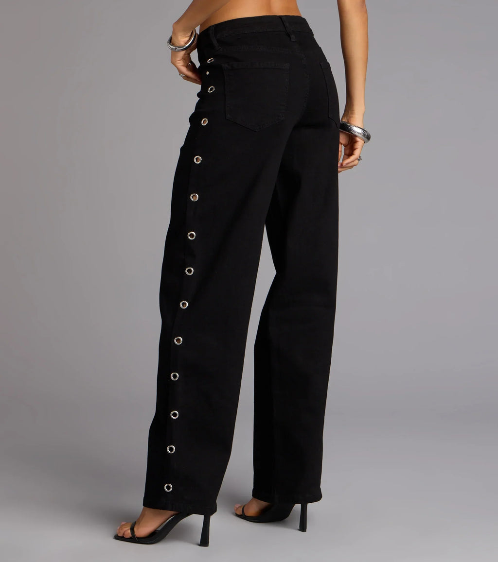Ring It In Grommet Wide-Leg Denim Jeans