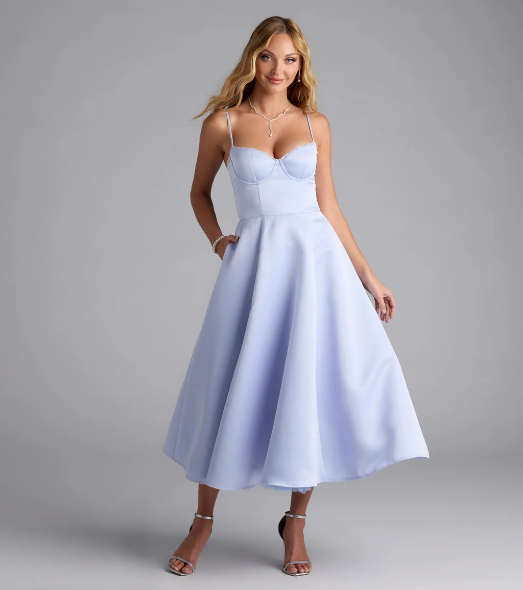 Georgie Sweetheart A-Line Satin Midi Dress